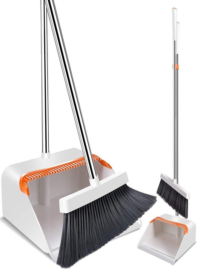 GNEY Broom and Dustpan Set, Dust Pan and Broom Combo for Floor Cleaning Dustpan with Teeth for Home Kitchen Lobby Upright Standing Dustpan and Broom Set Long Handle Broom for Indoor Outdoor - Image 1